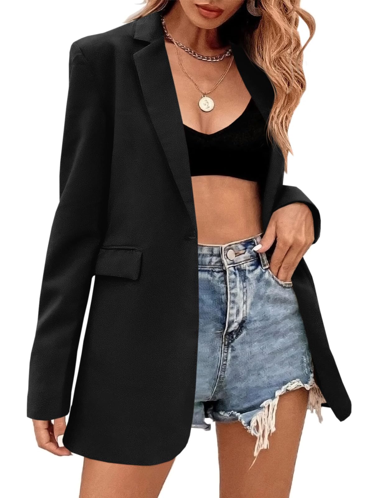 Febriajuce Womens Casual Long Sleeve Lapel Oversized Button Work Office Blazer Suit Jacket