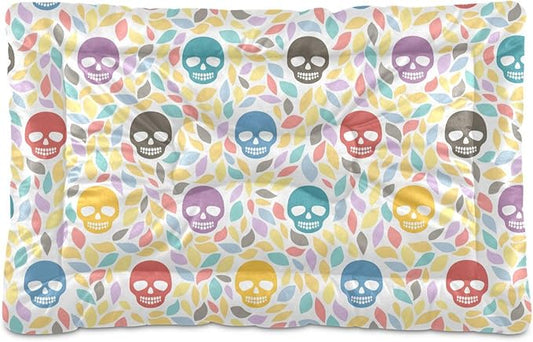 Skull Colorful Cartoon Pet Bed Cute Dog Bed Mat Absorbing Non Slip Pad Pet Sleeping Mat for Small, Medium, and Large Dogs Puppy Cat 24 in x 18 in