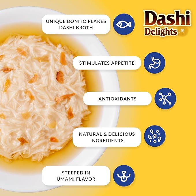 INABA Dashi Delights for Cats, 2.5 Ounce Cup, 6 Cups Total, Chicken Recipe