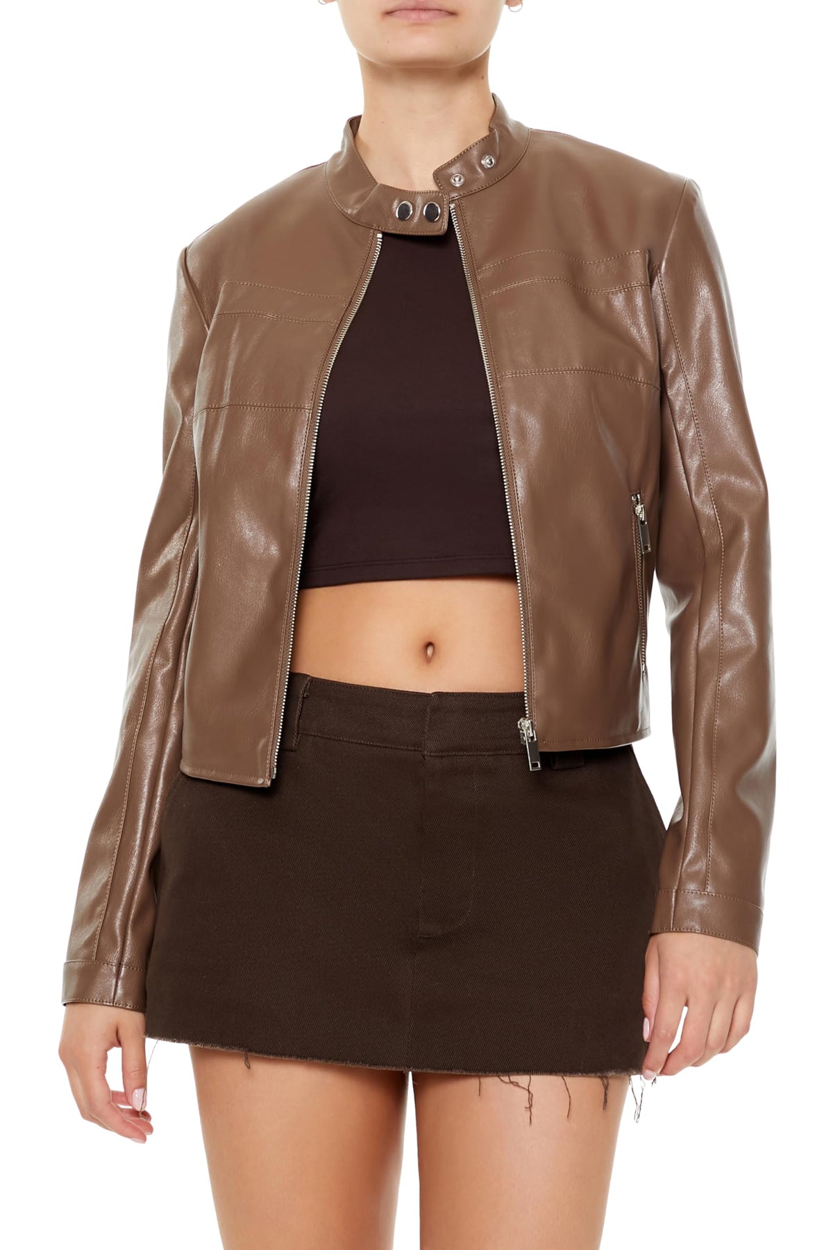 Forever 21 Faux Leather Moto Jacket Espresso Large