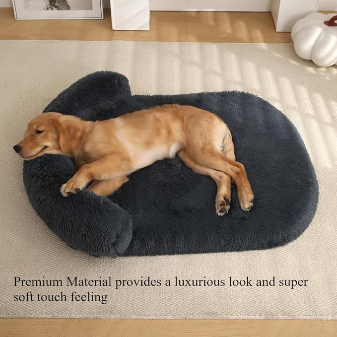 Calming Dog Bed - Fluffy Plush Mat with Removable Washable Cover | Furniture Protector for Large Dogs & Cats(White,47.24X29.53X5.91in)