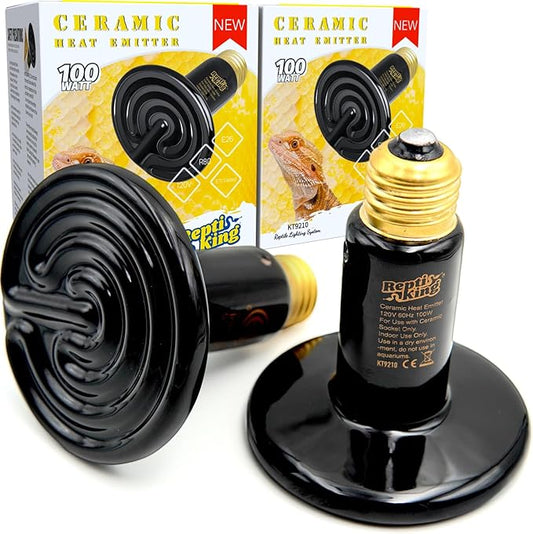 Ceramic Heat Emitter, 2-Pack 100W, Reptile Heat Lamp Bulbs, Ceramic Heating Bulb for Reptiles, Amphibian, Chick, Dog, Snake Leopard Gecko Bearded Dragon Heat Lamp
