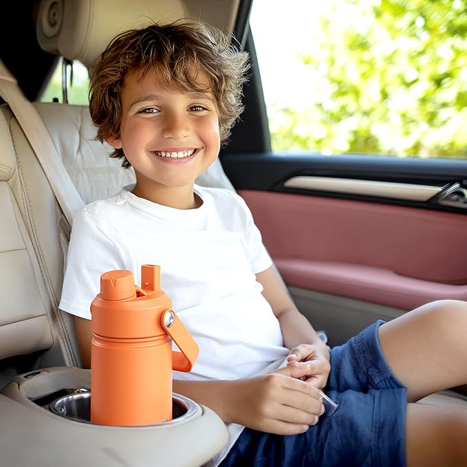 Kids Insualated Water Bottle with Straw - 12oz Stainless Steel Water Bottle with Dual Spouts, Leak-Proof, BPA-Free, Double Wall Vacuum Keeps Cold for 24 Hours for Sports, Travel, School (Royal Blue)