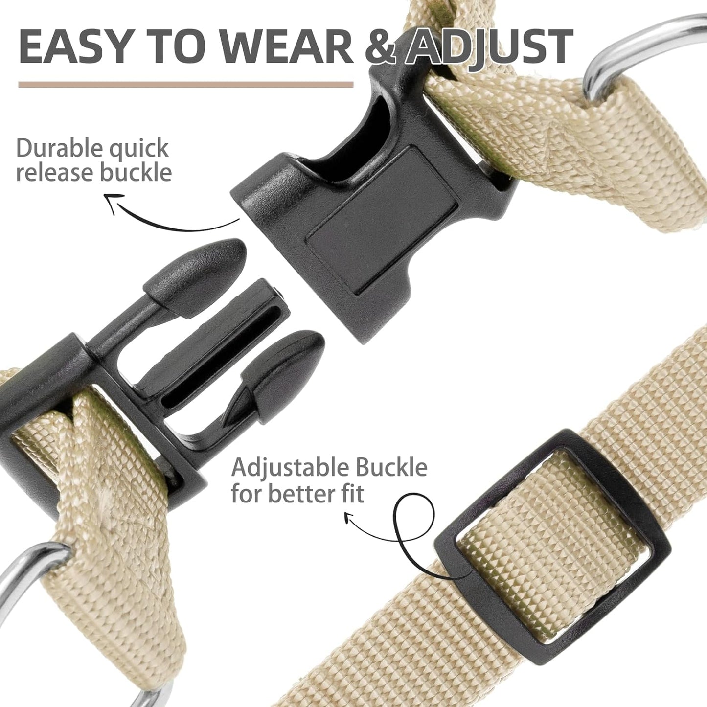 PUPTECK No Pull Dog Harness Soft Adjustable Basic Nylon Step in Puppy Vest Outdoor Walking with ID Tag and A-ir Tag Case, Cream, M