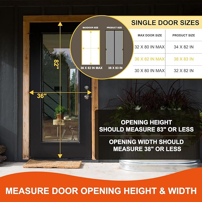 Fiberglass Magnetic Screen Door Fit Door Size 36 x 82 in, Screen Itself Size:38"x83"- Heavy Duty Fiberglass Screen Door Mesh for Interior, Patio and Sliding Doors - Door Screen Magnetic Closure