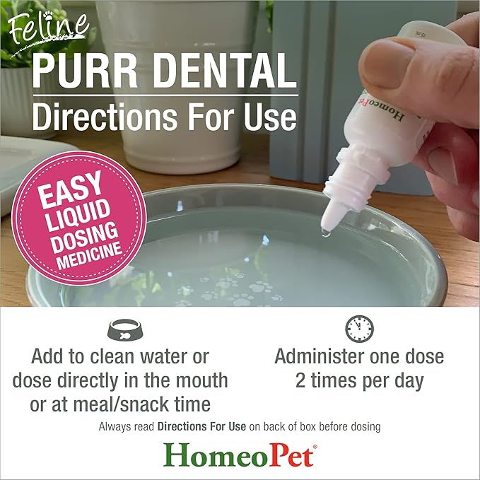 HomeoPet Feline Purr Dental, Safe and Natural Tooth and Dental Care for Cats, Cat Dental Care, 15 Milliliters