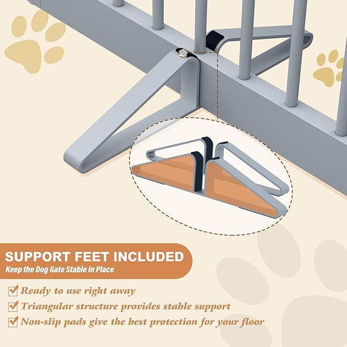 Freestanding Pet Gate for Dogs, Foldable Wooden Dog Gate for House Indoor, Tall Pet Fence for Stair, Doorway,Hall, Support Feet Included, 3 Panels 32",Grey