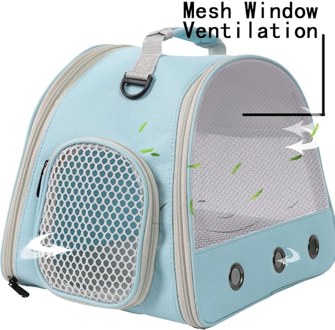 Ventilation Carrier for Bearded Dragons, Guinea Pigs, Reptiles & Small Pets - Airline Approved Mesh Carrier (Blue)