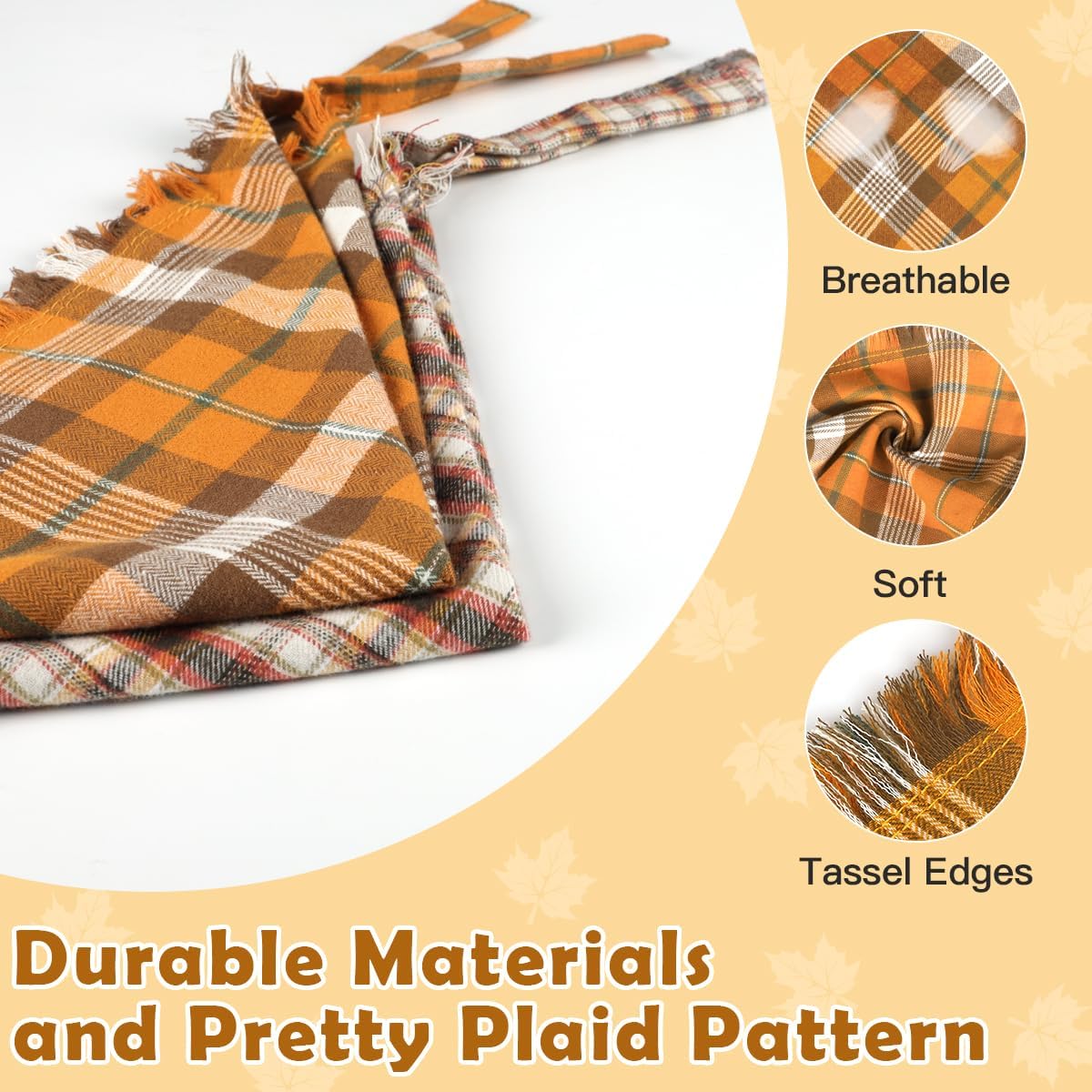 Kytely 2 Pack Fall Dog Bandanas X-Large Thanksgiving Dog Bandana Orange Plaid Pet Scarf for Boy and Girl Triangle Bibs for Large XL Dogs