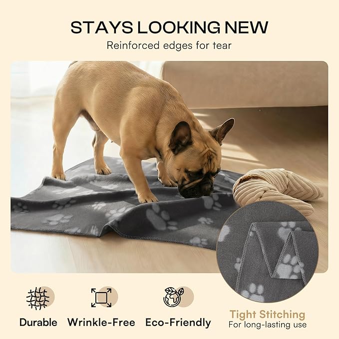 LINENLUX Cute Dog Blanket for Small Medium Dogs 6-Pack Soft Stretchy Fleece Blankets for Pet Cat Puppy Warm Wrinkle-Resistant Throw for Couch Bed Outdoor Grey 31x24 inch (Pack of 6)