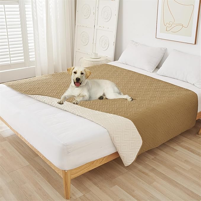 GIBZ Water Resistant Dog Bed Blanket Cover Large Anti Slip Pet Furniture Protector Washable Cat Quilted Mat for Couch, Khaki, 170x210cm