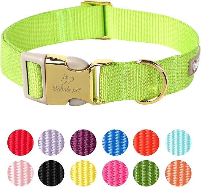 Nylon Dog Collar - Adjustable Fluorescent Green Soft Webbing Dog Collars for Small Medium Large Dogs Boy Girl Puppy Collar with Safety Metal Buckle S