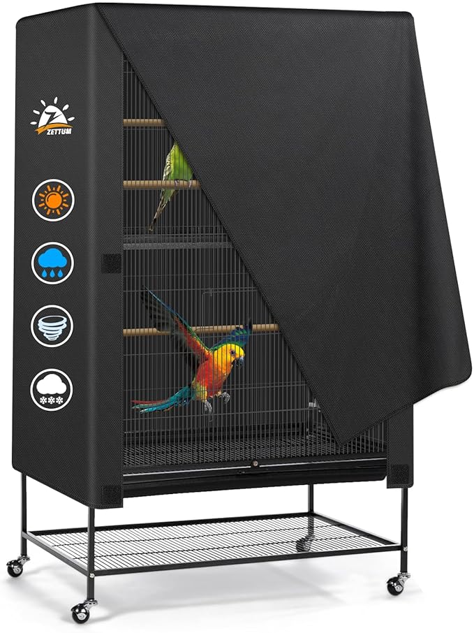 Zettum Bird Cage Cover - 600D Bird Cage Covers for Night Heavy Duty & Waterproof, Fade-Resistant Pet Bird Cage Cover Accessory for Parakeet, Parrot, Cockatiel and More Finches - 19 x 19 x 40 Inch