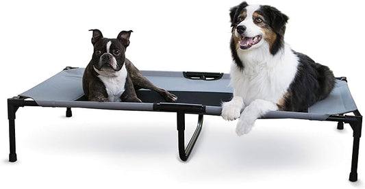 K&H Pet Products Outdoor Elevated Dog Cot, Breathable Cooling Elevated Cot Hammock Pet Bed for XL Dogs, Washable Mesh Cover, Raised Metal Frame, Collapsible, Portable - Extra-Large 50 X 32in Gray
