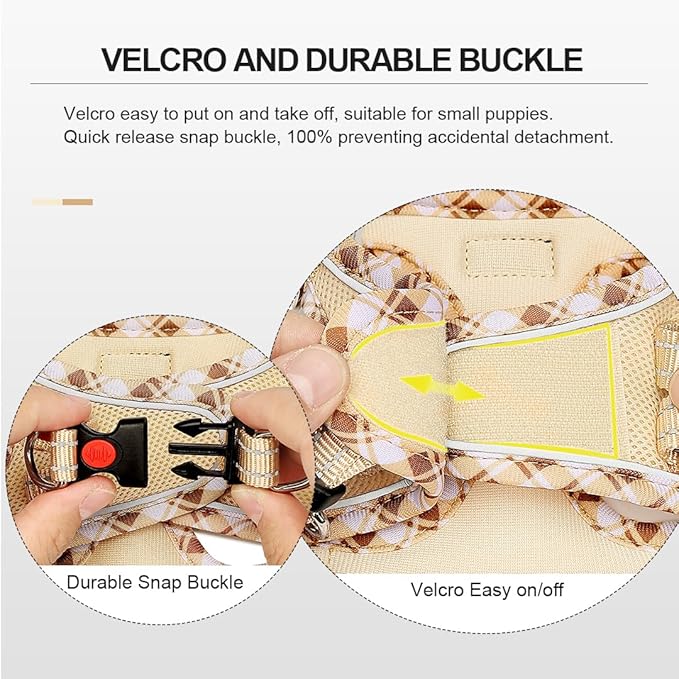 Mercano Soft Mesh Dog Harness and Leash Set, No-Chock Step-in Reflective Breathable Lightweight Easy Walk Vest Harnesses with Safety Buckle for Small Dogs, Cats (Beige, L)