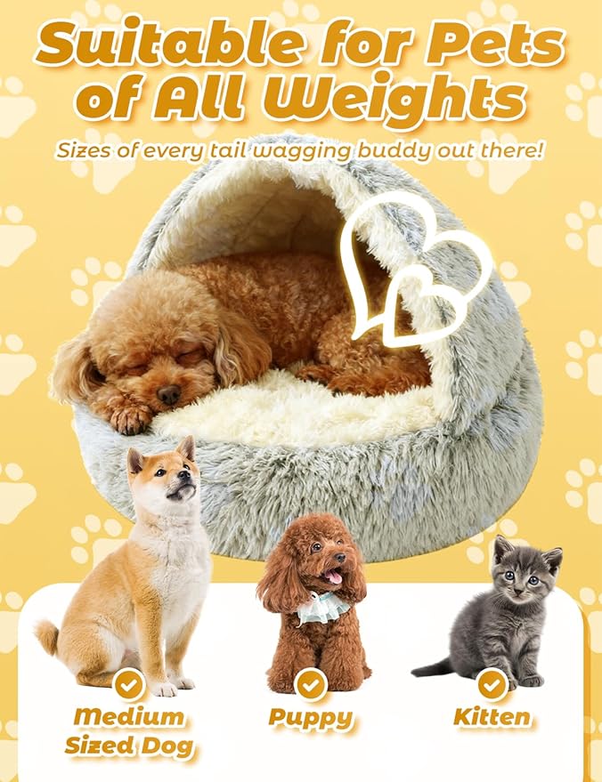 Dog Bed, Dog Bed with Cover Cave, Dual Comfort Design, Pet Bed for Small/Medium/Large Cats and Dogs, Anxiety Relief, Durable & Chew-Proof, Improves Sleep & Behaviour (Coffee, 24in)