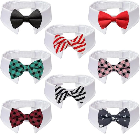 KOOLMOX 8PCS Adjustable Tux Dog Collar with Bow Tie, White Tuxedo for Large Dogs Wedding Attire