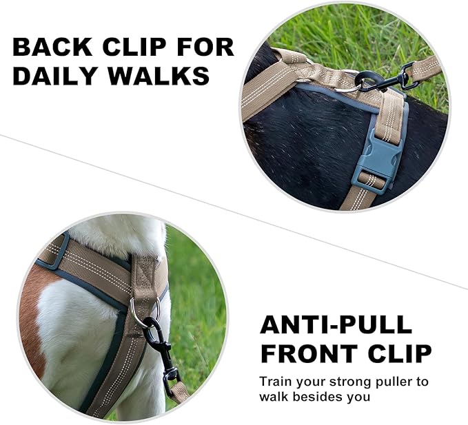 Plutus Pet No Pull Dog Harness, Adjustable Nylon Harness with Soft Padding, Reflective and Heavy Duty Dog Harness for Small, Medium, Large Dogs(Beige, M)