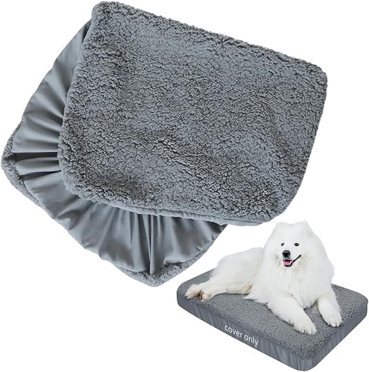 Dog Bed Covers 2 Pack Soft Plush Replacement Washable, Waterproof Pet Mattress Bed Liner Grey 44x35 Inches, for Dog/Cat, Cover Only