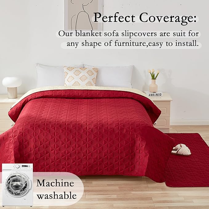 Waterproof Dog Bed Cover Pet Blanket, Soft Pet Couch Covers for Sofa Washable, Bed Couch Sofa Furniture Protector for Puppy Cat Kids (Red,170 * 210 CM)