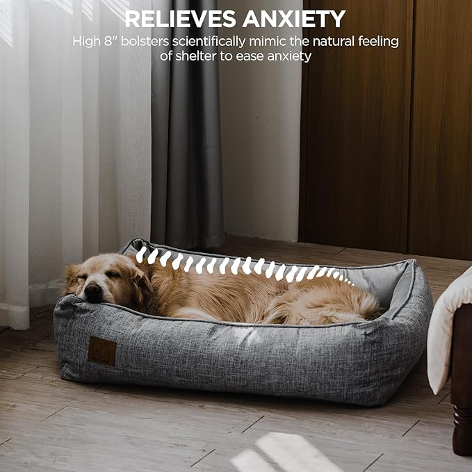ATIFBOP Orthopedic Dog Bed for Large Dogs, Memory Foam Dog Sofa with Waterproof & Washable Cover, Cooling Energy Gel. Couch, Pain Relief Soft Couch Pet Bed (46x38x12 inch, Grey)