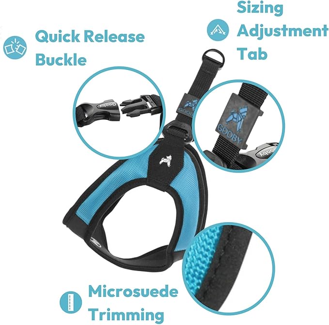 Gooby - Escape Free Easy Fit Harness, Small Dog Step-in Harness for Dogs that Like to Escape Their Harness, Turquoise, Small