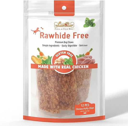 Chicken Dog Chew Chips, Puffed Human Grade Chicken Dog Treat, Rawhide Alternative, Easy to Digest 12pcs/Pack