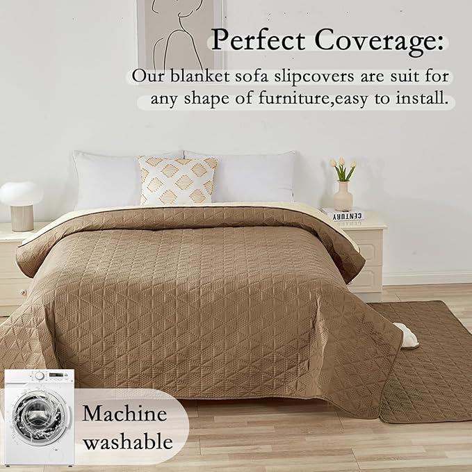 Waterproof Dog Bed Cover Pet Blanket, Soft Pet Couch Covers for Sofa Washable, Bed Couch Sofa Furniture Protector for Puppy Cat Kids (Khaki,210 * 260 CM)