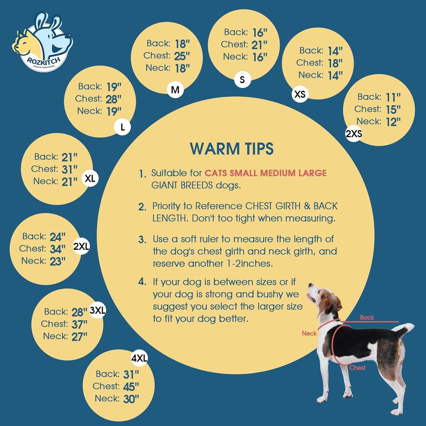 ROZKITCH Fleece Pajamas Dog Fleece Pajamas, Pet Windproof Warm Cold Weather Jacket Vest with Luminous Zipper, Pullover Jumpsuit Apparel Outfit Clothes for Small Dog Geometry 2XS