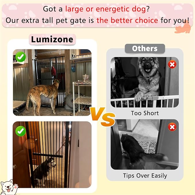 Lumizone Extra Tall Pet Gate 55.12" High Pressure Mounted 50.79"-55.11" Extra Wide (9 Sizes) 1.37" Gap for Cat Dog Stairs Doorway Hallway No Drilling Auto-Close (50.79"-55.11" W, Cream White)