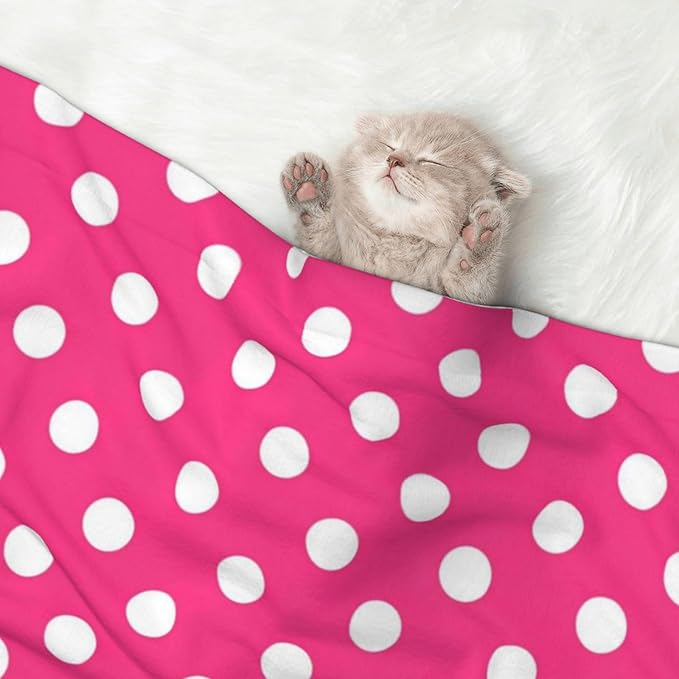 Reversible Plush Pet Blanket for Puppies Kittens, Pink Polka Dot, Double Sided Gentle Dot Texture for New Pets Adjusting to Home Environment Softly
