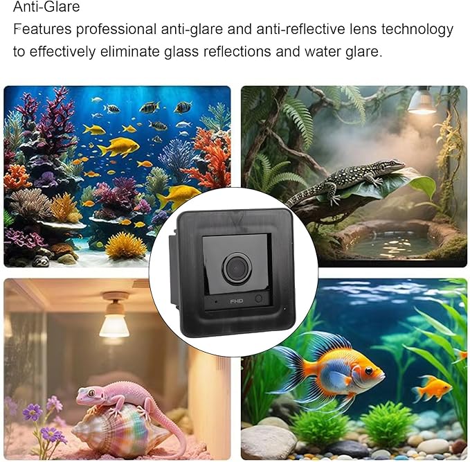 Gugxiom 2K Fish Tank Camera with Anti Glare Lens, 140 Wide Angle WiFi Aquarium Camera, AI Motion Detection, Two Way Audio, Night Vision for Reptile Terrarium