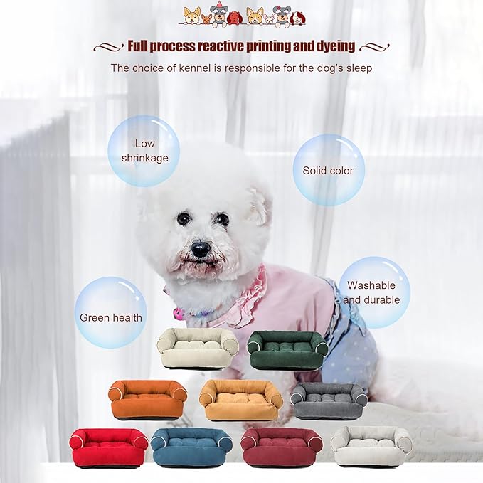 Suede Sofa Dog Bed, Multiple Sizes Orthopedic Memory Foam Mattress, Durable and Calming, Washable Dog Bed with Anti-Slip Bottom XL LightGreen