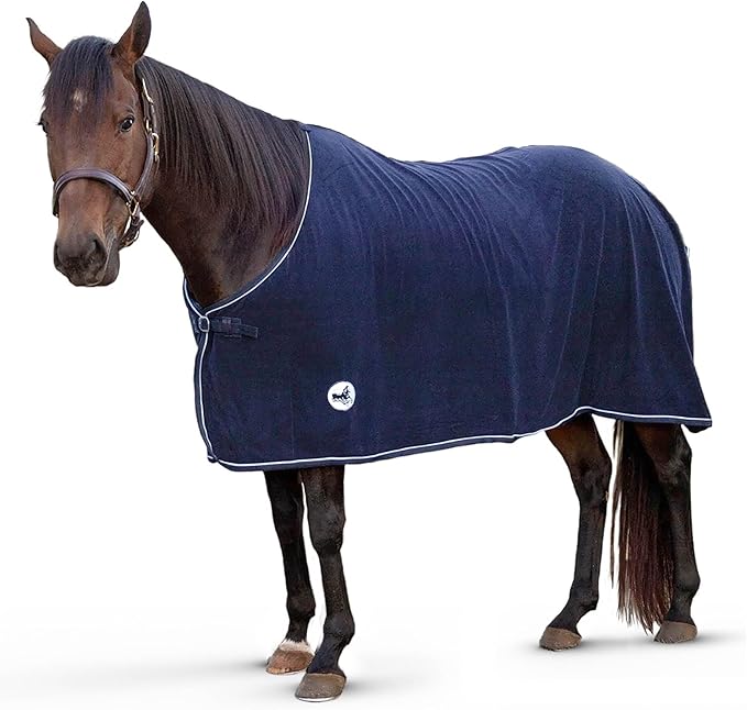 Jeffers Equine Elite Fleece Horse Cooler Blanket, 69 Inch – Soft, Adjustable Fit, Lightweight, Easy Care, Moisture Wicking Cooling Sheet with Surcingle for Post Exercise, Travel for Horses – Navy