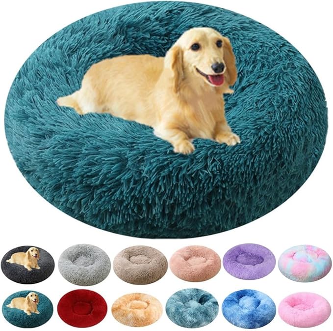 Calming Donut Dog & Cat Bed, 36 Inch Round Fluffy Dog Beds for Small Medium Large Dogs and Cats Anti-Anxiety, Puppy Bed, Washable Round Cozy Soft Pet Bed (Dark Blue)