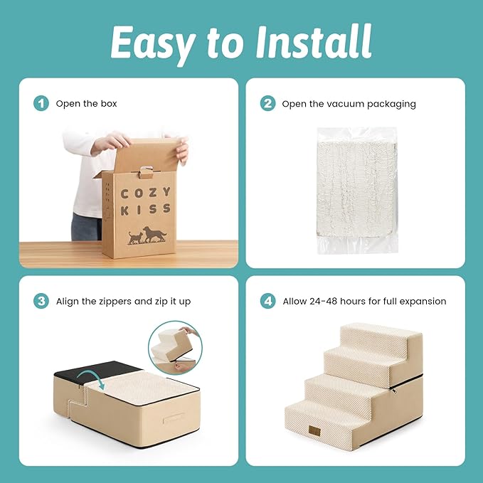 Dog Stairs for Small Dogs, 4 Tier Removable Wider Pet Stairs for Couch and Bed, 17.7" H Dog Steps for Old Cats, Puppy, Small Dogs, 17.7x23.6x17.7 inch, Beige