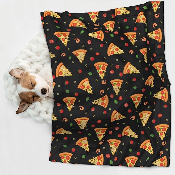 Reversible Dog Blanket for Beds Couches, Cartoon Pizza Slices, Double Sided Cat Blanket with Textured Dot Feel and Smooth Feel for Seasonal Comfort All Year