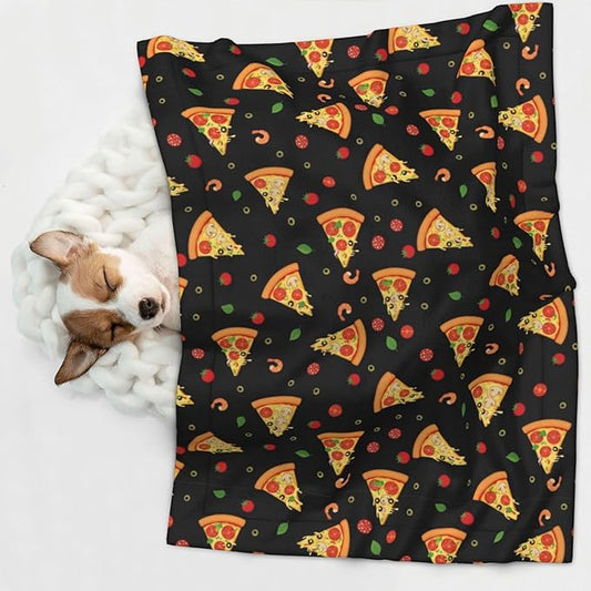 Reversible Dog Blanket for Beds Couches, Cartoon Pizza Slices, Double Sided Cat Blanket with Textured Dot Feel and Smooth Feel for Seasonal Comfort All Year