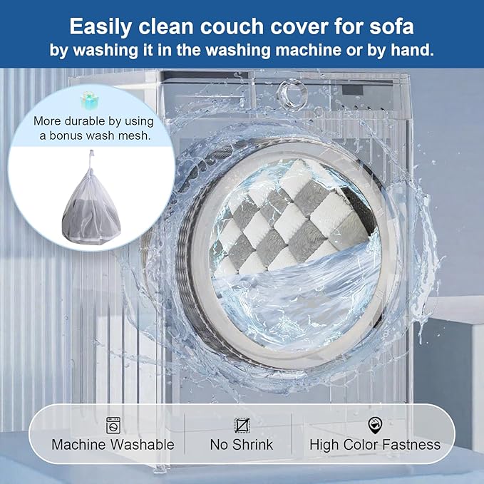 Dog Couch Cover for Washable, Non-Slip Plaid Square Sofa Cushion Protector, Soft, and Multi-Functional Pet Friendly Sofa Cover for Cats Dogs (27.6 x 59.06 inch, Grey)