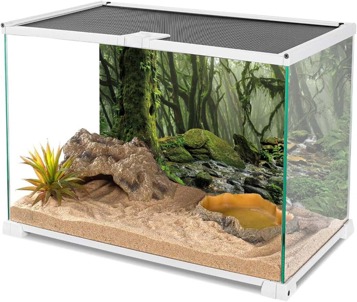 AWERT Foggy Forest Terrarium Background Stream Green Huge Tree Reptile Habitat Background Tropical Rainforest Aquarium Background 72x18 inches Durable Polyester Background
