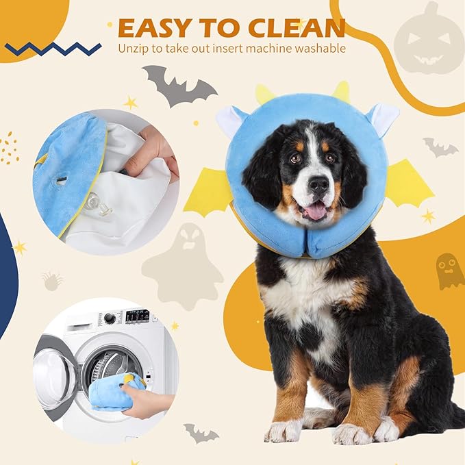 IEUUMLER Inflatable Recovery Dog Collar, Protective Donut Cone, Adjustable Soft Collar for Dog and Cat After Surgery Prevent from Biting & Scratching EU002 - Vampire L
