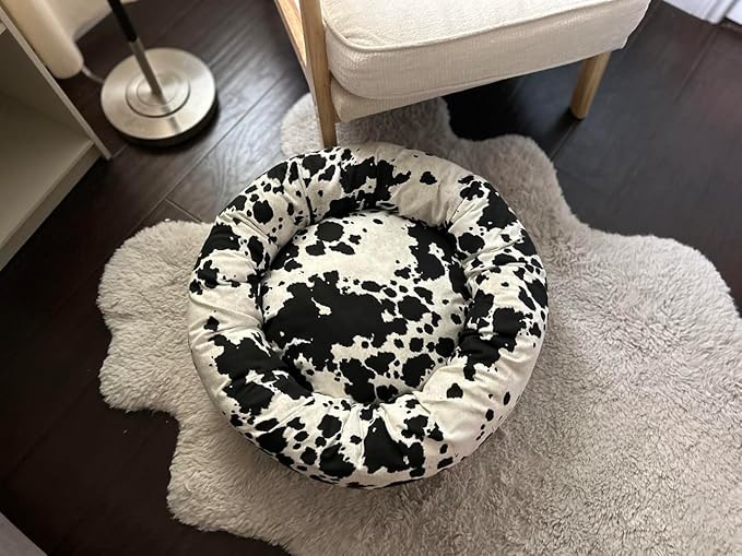 Organic Cotton Canvas Dog Bed: Removable Cover, Natural Fill - Made in USA (Cow Print Black White, XX Large 50" x 8" inches)