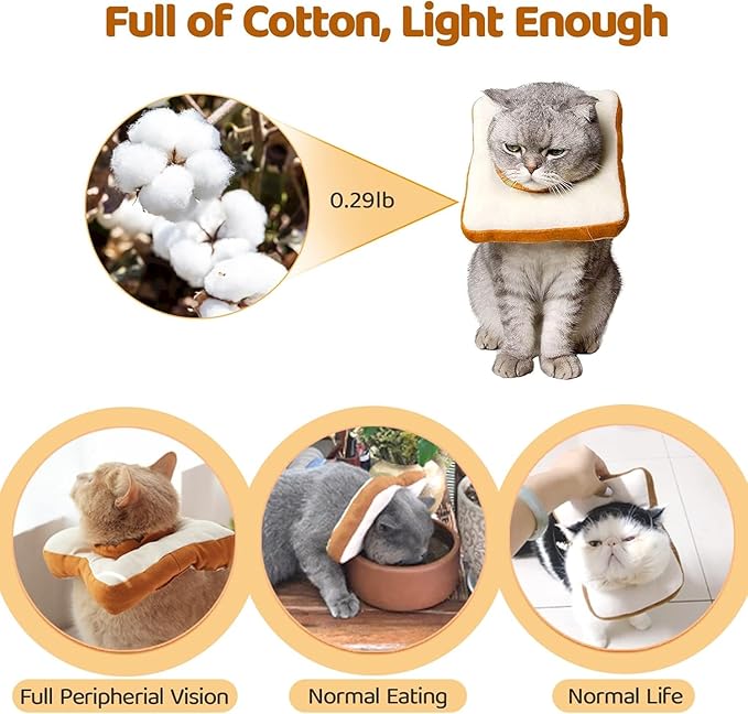 Amakunft Adjustable Cat Recovery Collar - Soft Cone for Post-Surgery Care, Kitten & Adult Cat (Toast, M)