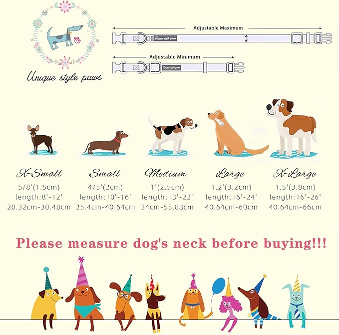 Unique style paws Dog Collar Metal Buckle Red Rose Puppy Collar Flower Gift Durable Cute for Small Medium Large Boys Girls Dogs