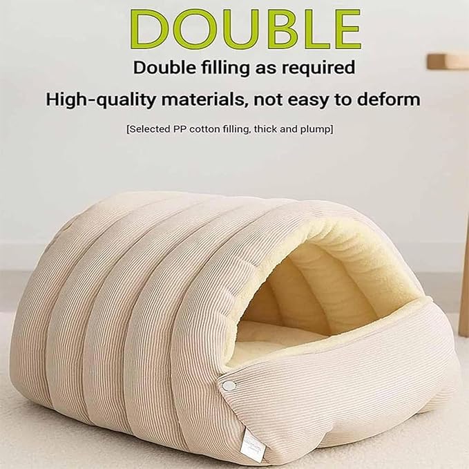 Expectation Cat Bed, Removable and Washable Winter Closed-Off Cat Bed, Soft Fluffy Warm Autumn/Winter Cats House, Washable Non-Slip Pet Sleeping Bag for Indoor Cats Small Dogs (E,Large)