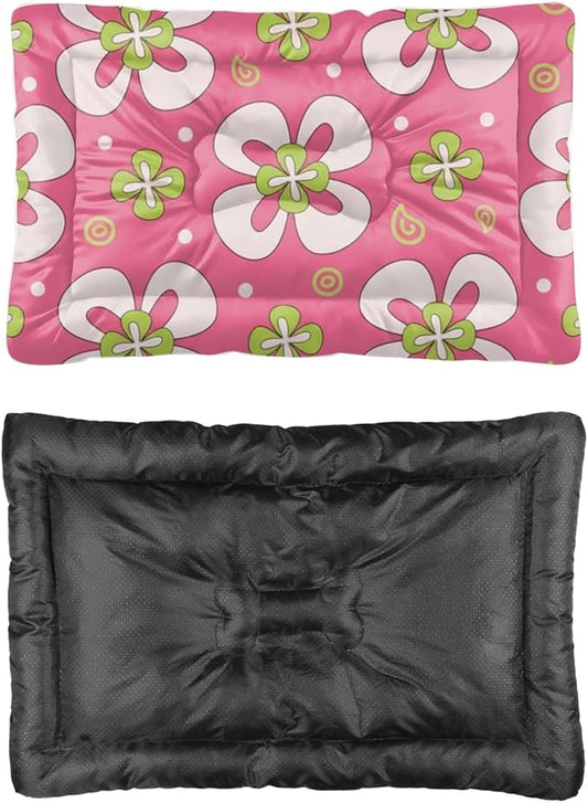 Pink Abstract Floral Corner Crate Dog Bed Pet Bed Mat Dog Beds Crate Pad Bedding for Washable Non-Slip Cushion Washable Pet Beds for Small Dogs Outdoor Mat Pillow Indoor Outdoor 24X18 Inch
