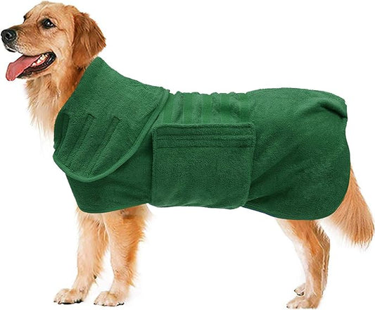 Geyecete Dog Drying Coat - Fast Drying Bag, Bathrobe Towel - Microfibre Super Absorbent Pet Cat Bath Robe, Luxuriously Soft - Green - XXXL