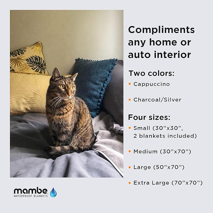 Mambe Non-Slip Pet Blanket Medium, Cappuccino - Soft and Silky Waterproof Throw - Machine Washable Fleece - for Protecting Furniture from Stains and Accidents - for Dog and Pet Fur
