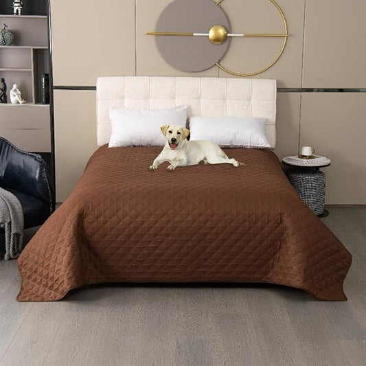 GIBZ Waterproof Dog Bed Cover Anti Slip Pet Furniture Protector Blanket Washable Thick Quilted Mat, Brown, 132x208cm