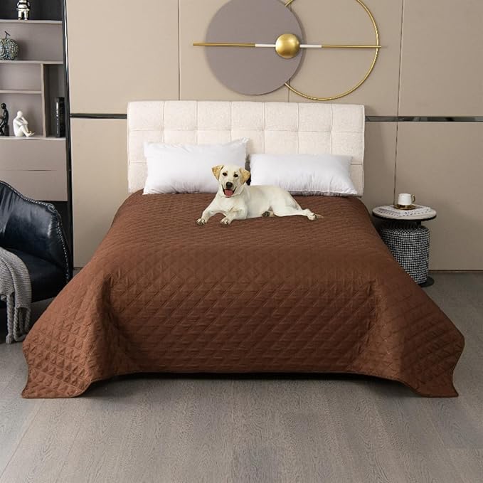 GIBZ Waterproof Dog Bed Cover Anti Slip Pet Furniture Protector Blanket Washable Thick Quilted Mat, Brown, 218x208cm